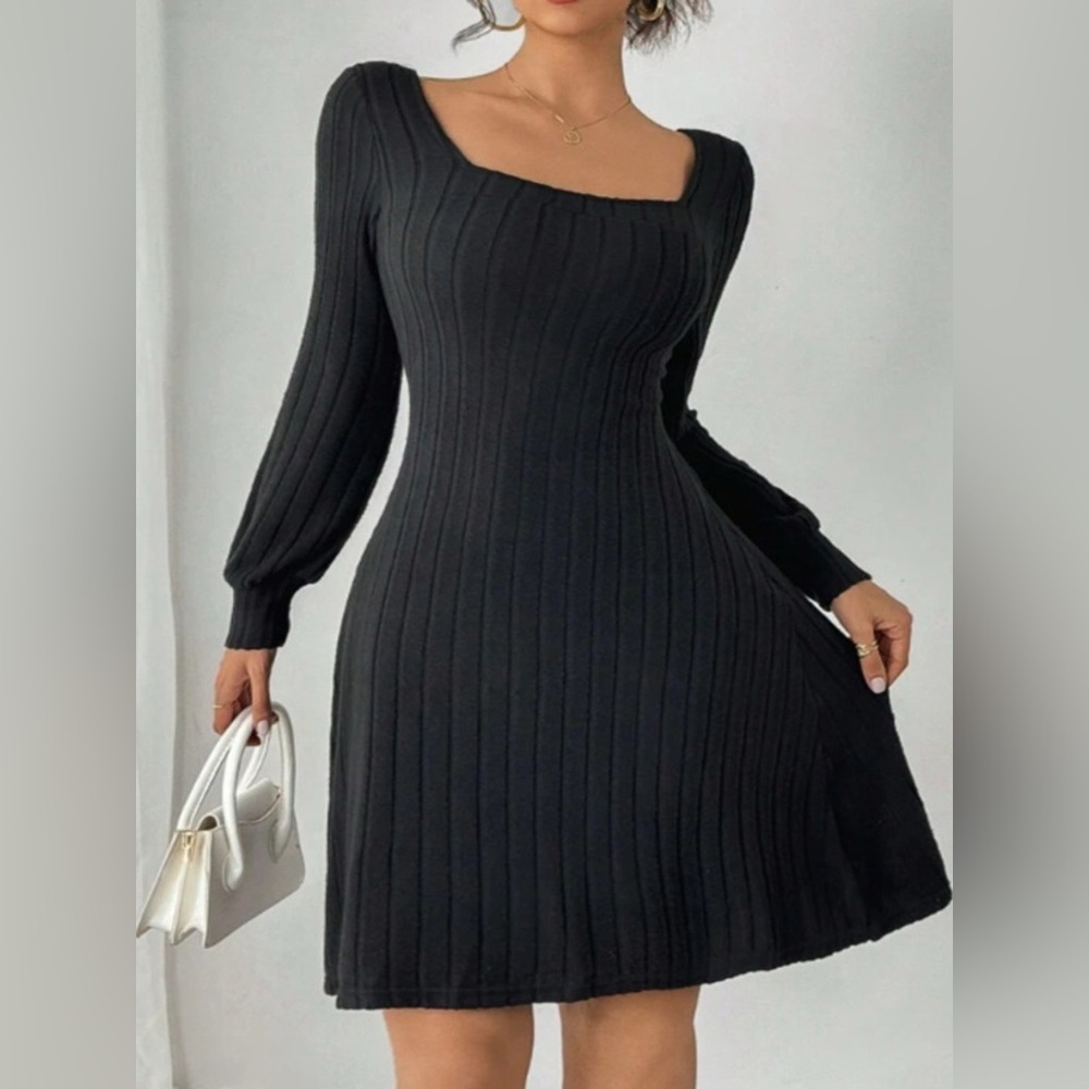 Butterfly Back Ribbed Square Neck Dress